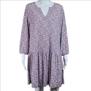 Banana Republic Ditsy Floral Print Long Sleeve Drop Waist Ruffle Hem Dress